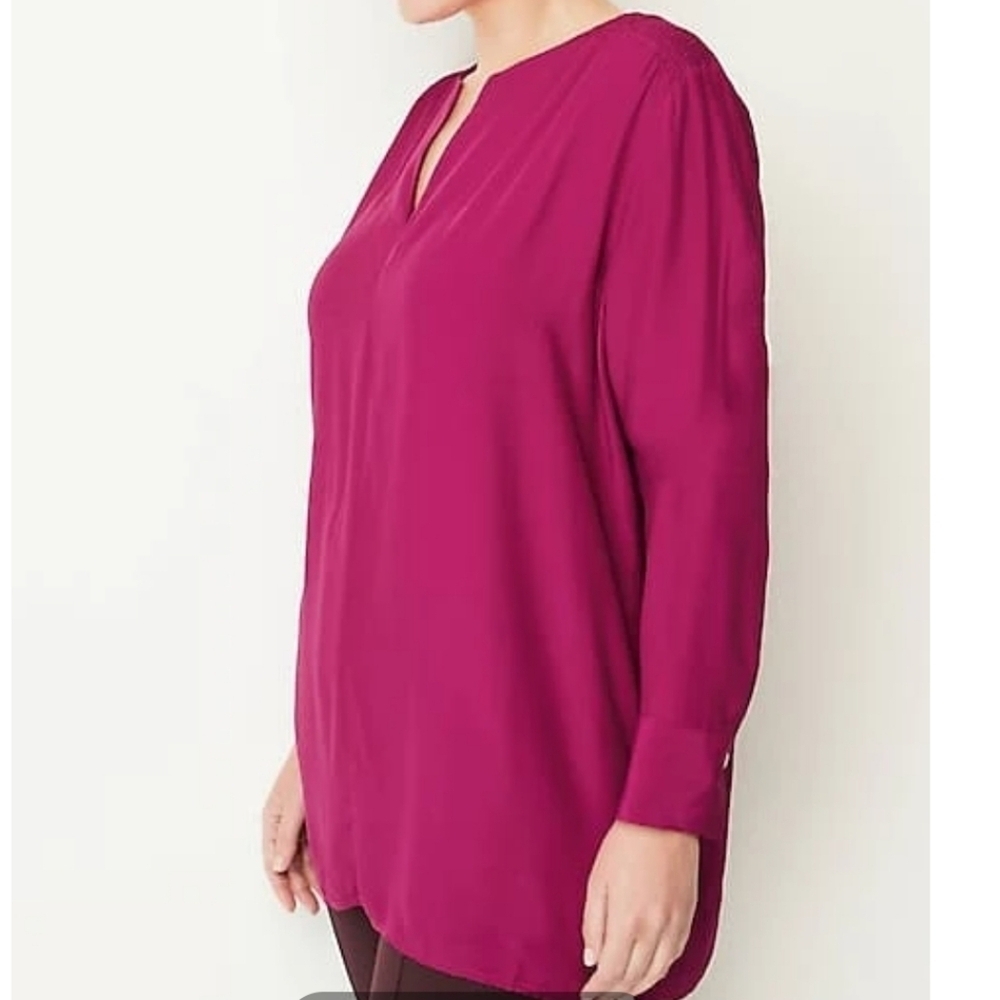 J Jill Smocked Split Neck Tunic Top Womens Large Pink Workwear Office - Picture 8 of 15